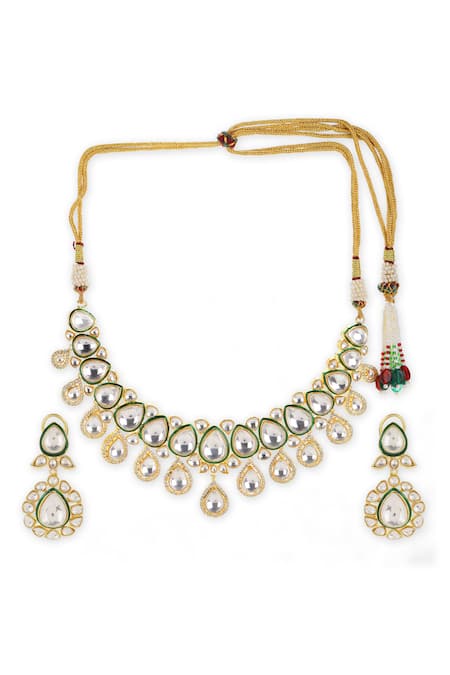Buy_Ruby Raang_Gold Plated Imitation Diamonds Maharani Choker With Earrings _Online_at_Aza_Fashions