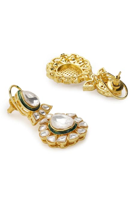 Shop_Ruby Raang_Gold Plated Imitation Diamonds Maharani Choker With Earrings _Online_at_Aza_Fashions