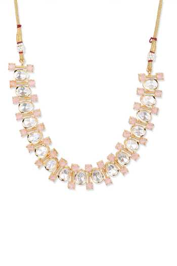 Ruby Raang_Gold Plated Geometric Stone Embellished Choker _Online_at_Aza_Fashions