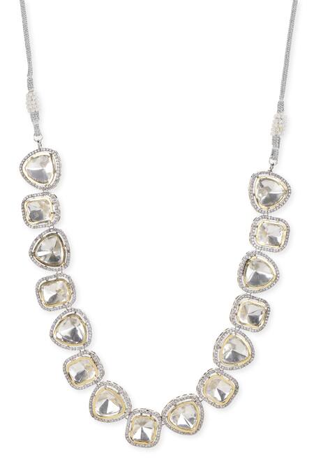 Ruby Raang_Silver Plated Dual Tone Embellished Choker _Online_at_Aza_Fashions