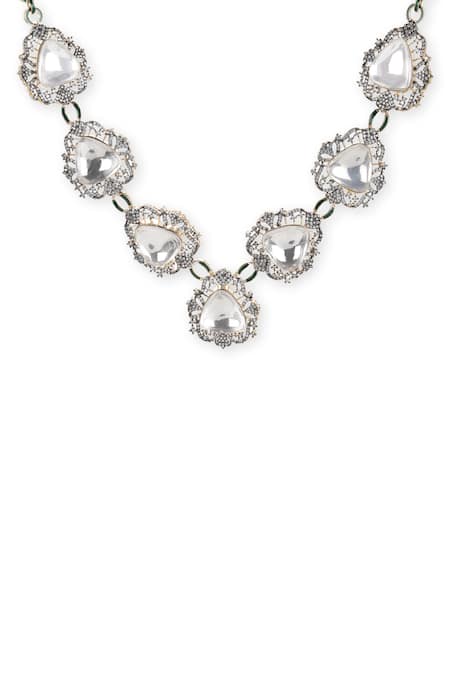 Ruby Raang_Silver Plated Chunky Stone Embellished Choker_Online_at_Aza_Fashions