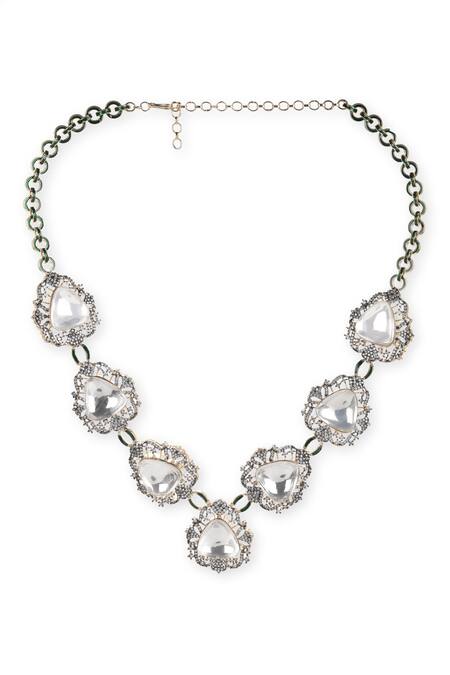 Buy_Ruby Raang_Silver Plated Chunky Stone Embellished Choker_Online_at_Aza_Fashions