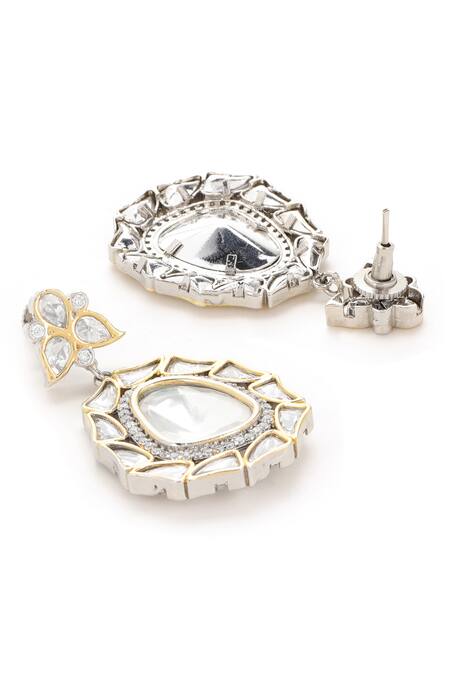 Buy_Ruby Raang_Silver Plated Stones Geometric Carved Embellished Earrings_Online_at_Aza_Fashions