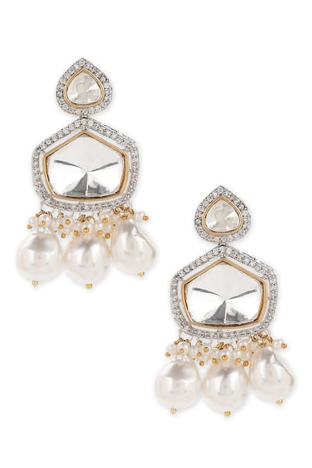Ruby Raang Silver Plated Pearls, Stones, Gota Patti Drop Earrings Online at Aza Fashions Ruby Raang_Silver Plated Pearls, Stones, Gota Patti Drop Earrings _Online_at_Aza_Fashions