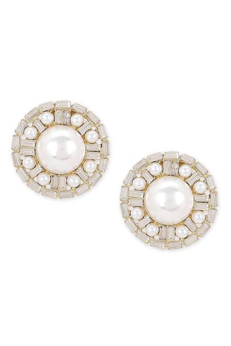 Ruby Raang_Gold Plated Pearls, Stones Embellished Studs_Online_at_Aza_Fashions