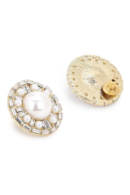 Buy_Ruby Raang_Gold Plated Pearls, Stones Embellished Studs_Online_at_Aza_Fashions