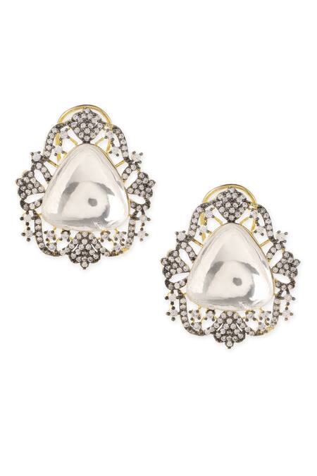 Ruby Raang_Gold Plated Stones, Gota Patti Kundan Embellished Studs _Online_at_Aza_Fashions