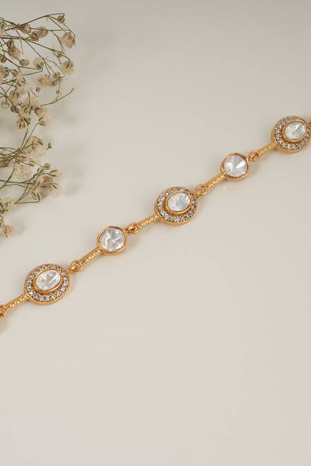 SMARS JEWELRY_Gold Plated Crystals Round Cubic Zirconia Studded Bracelet_Online_at_Aza_Fashions