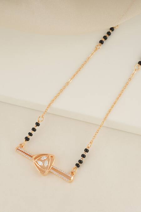 Smars Jewelry_Gold Plated Geometric Cubic Zirconia Studded Mangalsutra _Online_at_Aza_Fashions