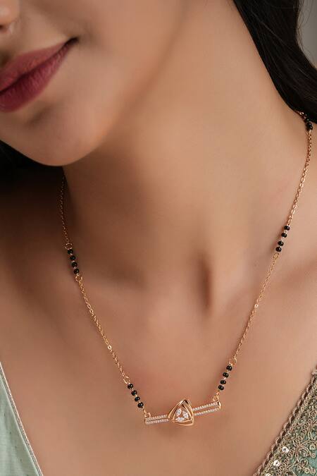 Buy_Smars Jewelry_Gold Plated Geometric Cubic Zirconia Studded Mangalsutra _Online_at_Aza_Fashions