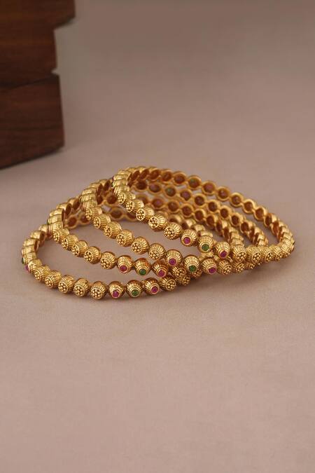 Buy_SMARS JEWELRY_Gold Plated Crystals, Stones Studded Antique Bangles-Set of 4_Online_at_Aza_Fashions