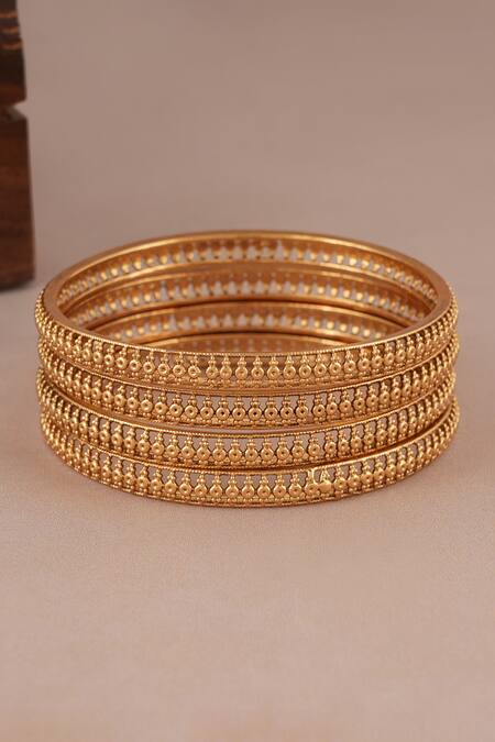 Smars Jewelry_Gold Plated Cut Work Carved Jaali Bangles-Set of 4_Online_at_Aza_Fashions