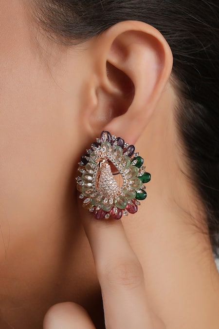 Smars Jewelry Peacock Stone Studded Earrings 