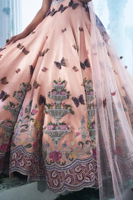 Buy Label Ankush Jain Peach Organza, Silk, Net Embroidery, Applique Butterfly Bridal Lehenga Set Online at Aza Fashions Buy_Label Ankush Jain_Peach Organza, Silk, Net Embroidery, Applique Butterfly Bridal Lehenga Set _Online_at_Aza_Fashions