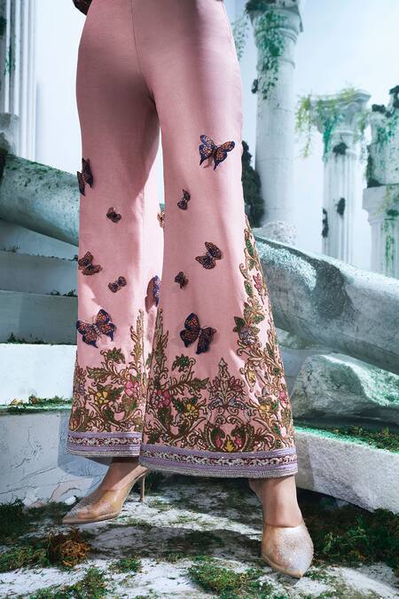 Label Ankush Jain Peach Tissue, Silk Embroidery, Zari, Applique Collared Butterfly Blazer Set Online at Aza Fashions Label Ankush Jain_Peach Tissue, Silk Embroidery, Zari, Applique Collared Butterfly Blazer Set _Online_at_Aza_Fashions