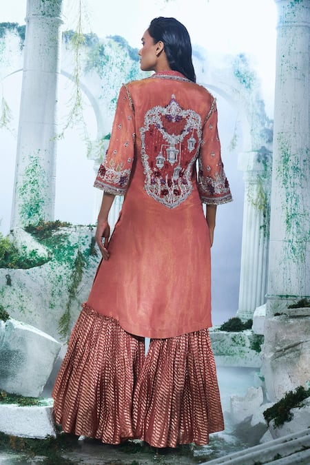 Shop_Label Ankush Jain_Pink Georgette, Silk Diamonds, Embroidery Coconut Tree Kurta And Sharara Set _at_Aza_Fashions