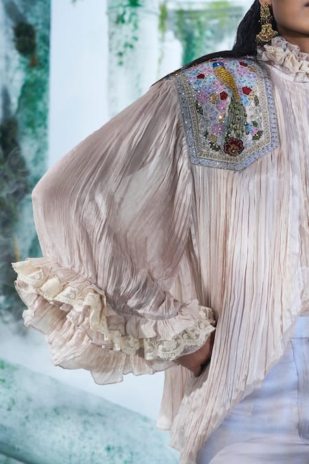 Buy Label Ankush Jain Grey Chiffon, Modal, Satin Zari, Diamonds, Quilla Shirt And Flared Pant Set Online at Aza Fashions Buy_Label Ankush Jain_Grey Chiffon, Modal, Satin Zari, Diamonds, Quilla Shirt And Flared Pant Set _Online_at_Aza_Fashions