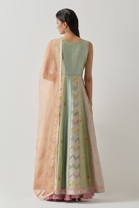 Aum By Asit And Ashima Zardozi Embroidered Panelled Jacket Anarkali Lehenga Set 