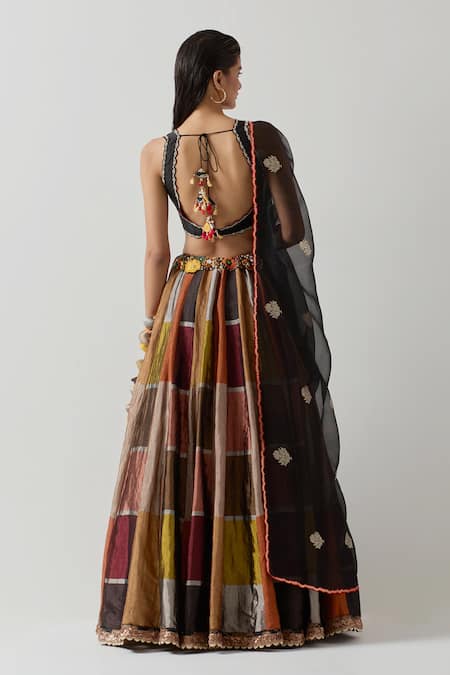 Aum By Asit And Ashima Checkered Geometric Lehenga Embroidered Blouse Set 