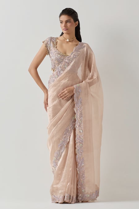 AUM by Asit and Ashima Bead Sequin Embroidered Scalloped Saree With Blouse 