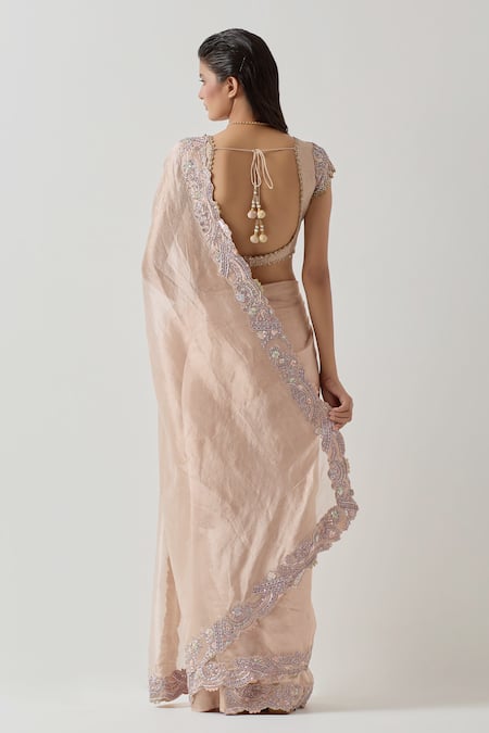 Aum By Asit And Ashima Bead Sequin Embroidered Scalloped Saree With Blouse 