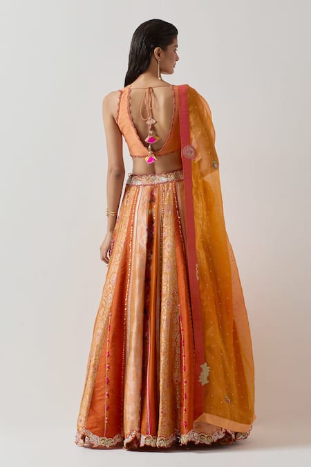 Aum By Asit And Ashima Silk Patchwork Embellished Lehenga Set 