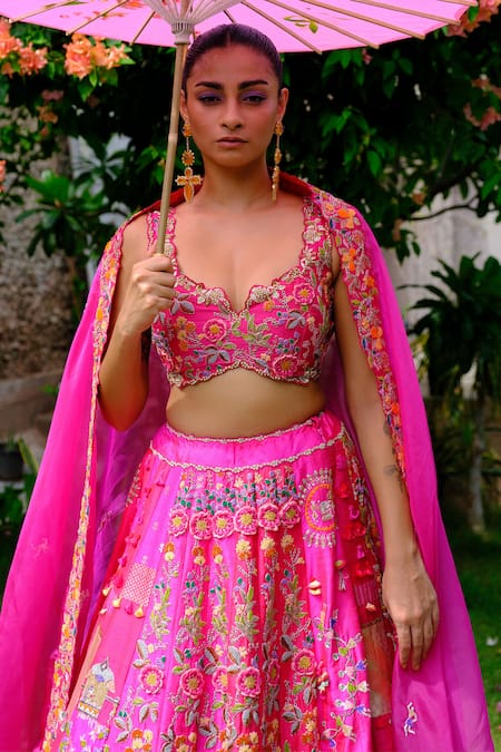 Aum By Asit And Ashima Silk Patchwork Applique Embroidered Bridal Lehenga Set 