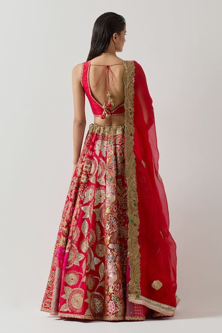 Aum By Asit And Ashima Silk Patchwork Zardozi Embroidered Bridal Lehenga Set 