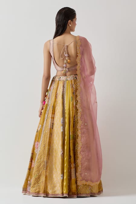 Aum By Asit And Ashima Silk Embroidered Patchwork Lehenga Set 