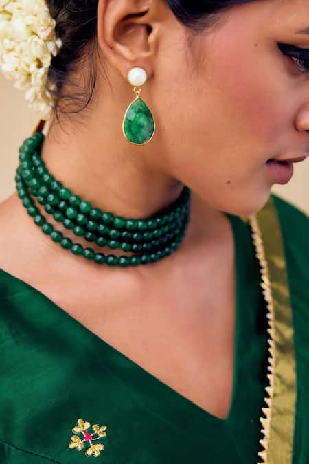 Shop_Kharakapas_Green Kota Doria, Chanderi Patti, Embroidery, Ghazal Saree With Blouse _Online_at_Aza_Fashions