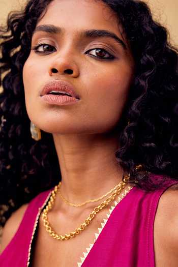 Buy_Kharakapas_Pink Chanderi Gota Patti V-neck Roohafza Embroidered Yoke Dress _Online_at_Aza_Fashions