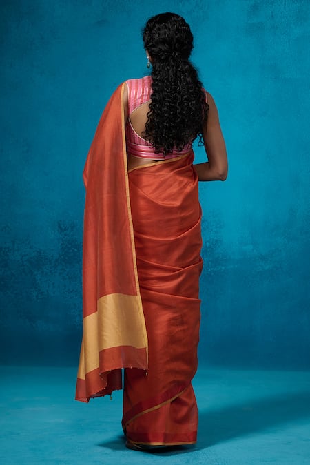Dressfolk Rust Orange Handwoven Chanderi Saree 