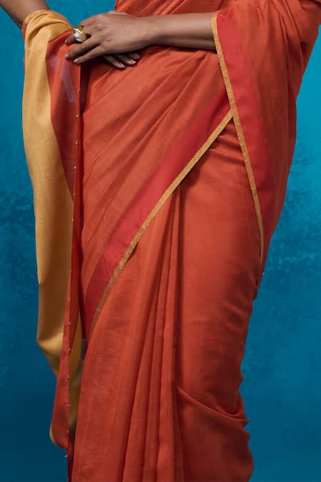 Dressfolk Orange Chanderi Rust Handwoven Saree With Running Blouse at Aza Fashions Dressfolk_Orange Chanderi Rust Handwoven Saree With Running Blouse _at_Aza_Fashions