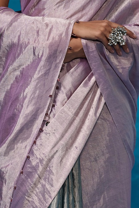 Shop_Dressfolk_Green Handloom Cotton Handwoven Saree With Running Blouse _Online_at_Aza_Fashions