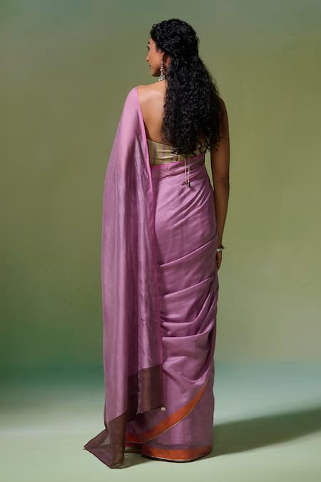 Dressfolk Light Purple Handwoven Saree Set with Running Blouse 