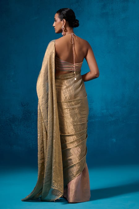 Shop_Dressfolk_Peach Chanderi Handwoven Saree With Running Blouse _at_Aza_Fashions