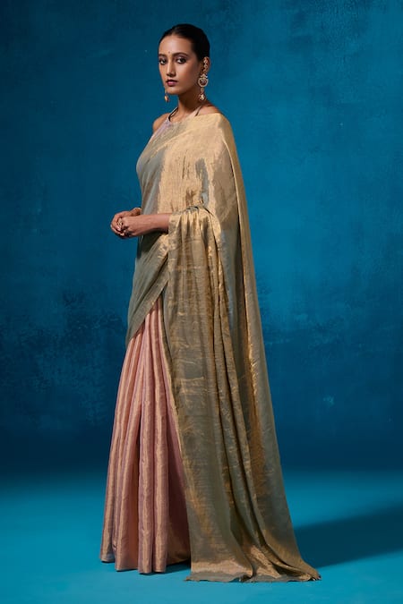 Dressfolk_Peach Chanderi Handwoven Saree With Running Blouse _Online_at_Aza_Fashions