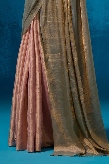 Shop_Dressfolk_Peach Chanderi Handwoven Saree With Running Blouse _Online_at_Aza_Fashions