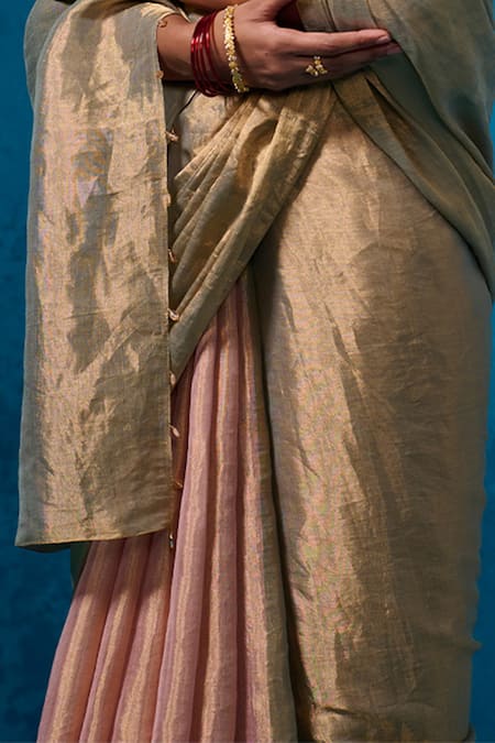 Dressfolk_Peach Chanderi Handwoven Saree With Running Blouse _at_Aza_Fashions