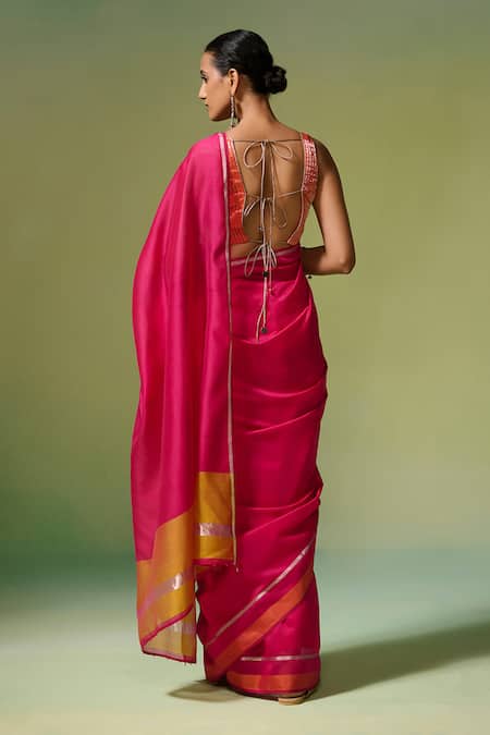 Dressfolk Handwoven Pink Chanderi Saree with Running Blouse 