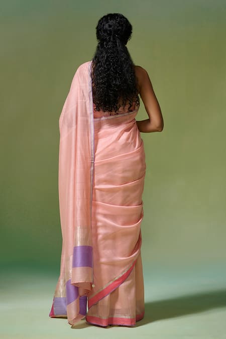 Shop Dressfolk Peach Chanderi Zari Handwoven Saree With Running Blouse at Aza Fashions Shop_Dressfolk_Peach Chanderi Zari Handwoven Saree With Running Blouse _at_Aza_Fashions
