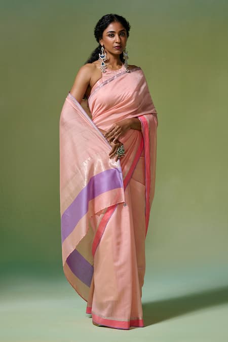Buy Dressfolk Peach Chanderi Zari Handwoven Saree With Running Blouse Online at Aza Fashions Buy_Dressfolk_Peach Chanderi Zari Handwoven Saree With Running Blouse _Online_at_Aza_Fashions