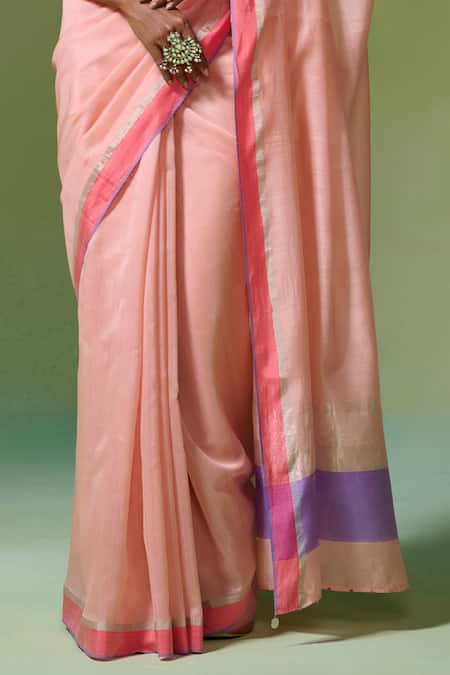 Dressfolk Peach Chanderi Zari Handwoven Saree With Running Blouse at Aza Fashions Dressfolk_Peach Chanderi Zari Handwoven Saree With Running Blouse _at_Aza_Fashions