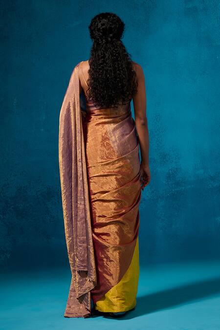 Shop Dressfolk Multi Color Handloom Cotton Handwoven Tissue Saree With Running Blouse at Aza Fashions Shop_Dressfolk_Multi Color Handloom Cotton Handwoven Tissue Saree With Running Blouse_at_Aza_Fashions