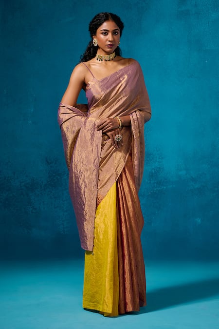 Buy Dressfolk Multi Color Handloom Cotton Handwoven Tissue Saree With Running Blouse Online at Aza Fashions Buy_Dressfolk_Multi Color Handloom Cotton Handwoven Tissue Saree With Running Blouse_Online_at_Aza_Fashions