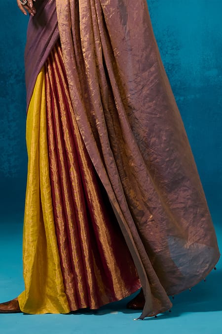 Dressfolk Multi Color Handloom Cotton Handwoven Tissue Saree With Running Blouse at Aza Fashions Dressfolk_Multi Color Handloom Cotton Handwoven Tissue Saree With Running Blouse_at_Aza_Fashions