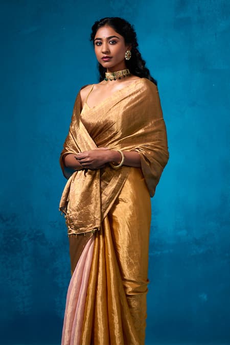 Shop Dressfolk Multi Color Handloom Cotton Khwabgah Handwoven Saree With Running Blouse Online at Aza Fashions Shop_Dressfolk_Multi Color Handloom Cotton Khwabgah Handwoven Saree With Running Blouse_Online_at_Aza_Fashions