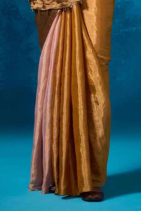 Shop Dressfolk Multi Color Handloom Cotton Khwabgah Handwoven Saree With Running Blouse Shop_Dressfolk_Multi Color Handloom Cotton Khwabgah Handwoven Saree With Running Blouse