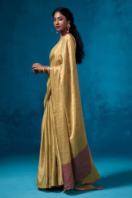 Dressfolk Green Chanderi, Handloom Cotton Lime Handwoven Saree With Running Blouse Online at Aza Fashions Dressfolk_Green Chanderi, Handloom Cotton Lime Handwoven Saree With Running Blouse_Online_at_Aza_Fashions