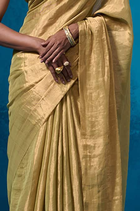 Dressfolk Green Chanderi, Handloom Cotton Lime Handwoven Saree With Running Blouse at Aza Fashions Dressfolk_Green Chanderi, Handloom Cotton Lime Handwoven Saree With Running Blouse_at_Aza_Fashions